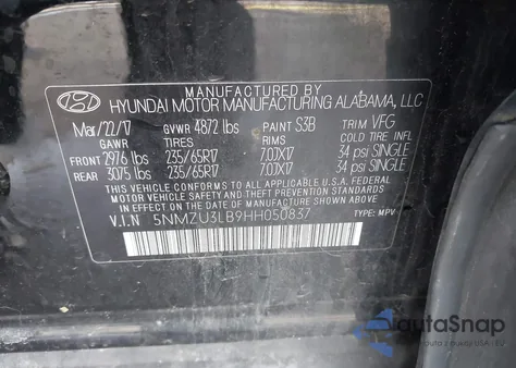 2017 Hyundai Santa Fe Sport 2.4L z USA, uszkodzony, nr VIN 5NMZU3LB9HH050837